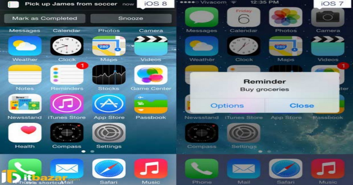 مقایسه ios 8 با ios 7