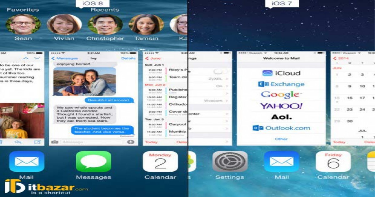 مقایسه ios 8 با ios 7