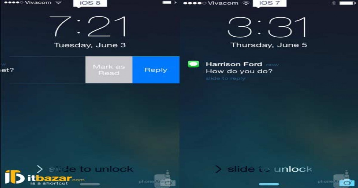 مقایسه ios 8 با ios 7