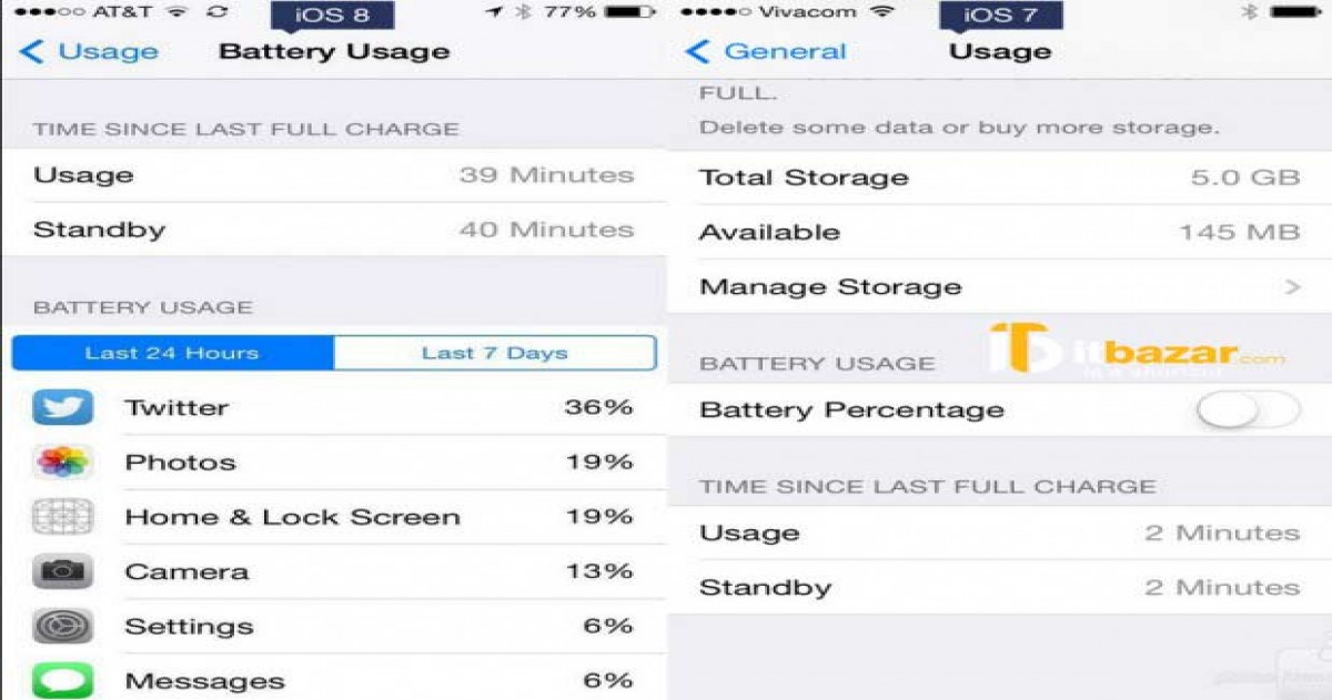 مقایسه ios 8 با ios 7