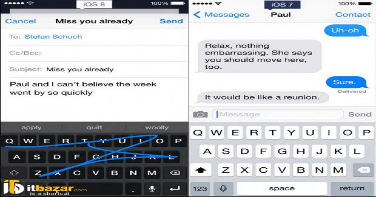 مقایسه ios 8 با ios 7