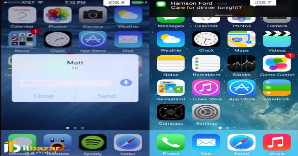 مقایسه ios 8 با ios 7