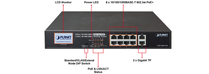 سوئیچ شبکه PoE پلنت 10 پورت GSD-1002VHP