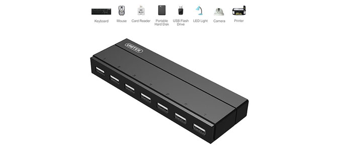 هاب یو اس بی آداپتور دار یونیتک USB2 7Port Y-2191