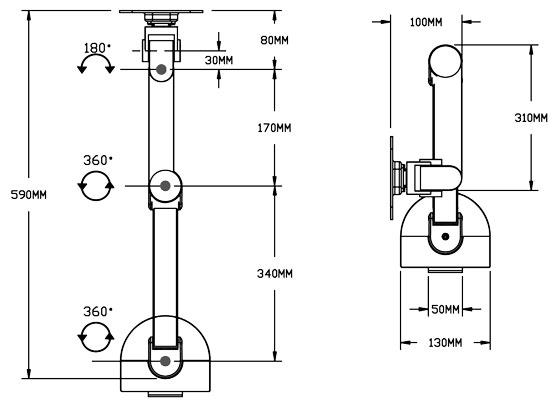 ابعاد و زوایای چرخش پایه مانیتور LD-G 