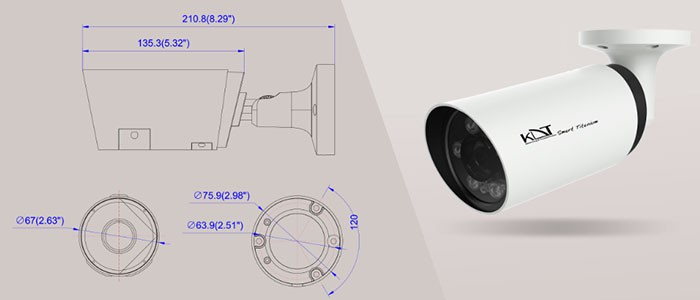 ابعاد دوربین مداربسته IP بولت کی دی تی KI-B25ST50F