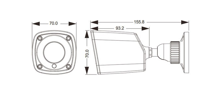 ابعاد دوربین مداربسته آنالوگ بولت TVT TD-7421AS1L D/AR1