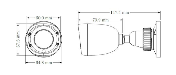 ابعاد دوربین مداربسته آنالوگ بولت تی وی تی TD-7450AS D/IR1